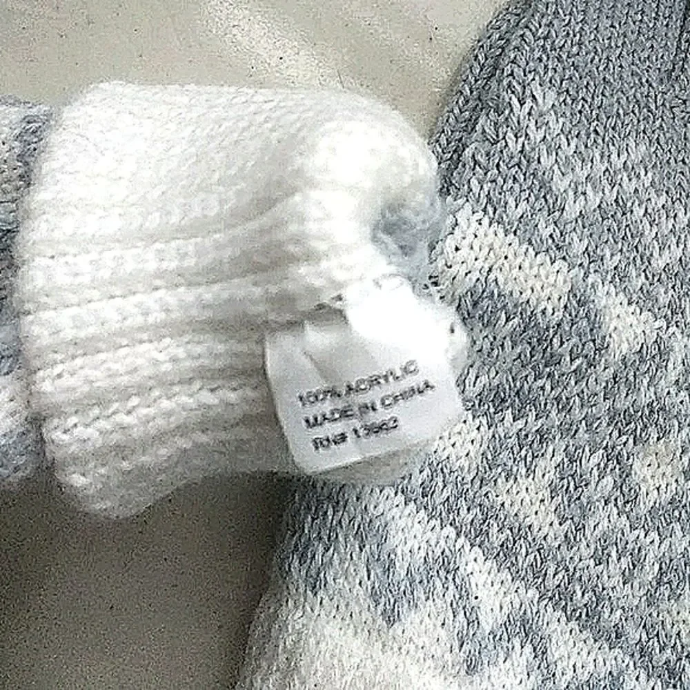 New Acrylic Blue & White Knit Gloves M-L